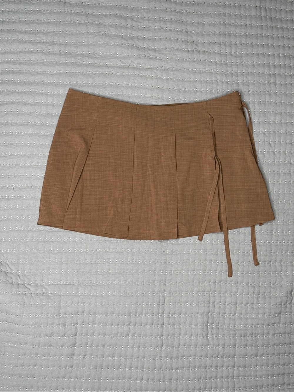 Pleated Mini Skirt with Side Tie in Camel